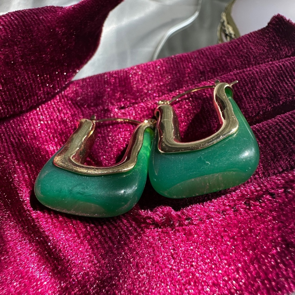 Anthropologie Gold and Green Statement Earrings - Picture 11 of 13